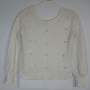 INDIGO ROSE Size L Elegant Cream Knit Sweater with Textured Accents